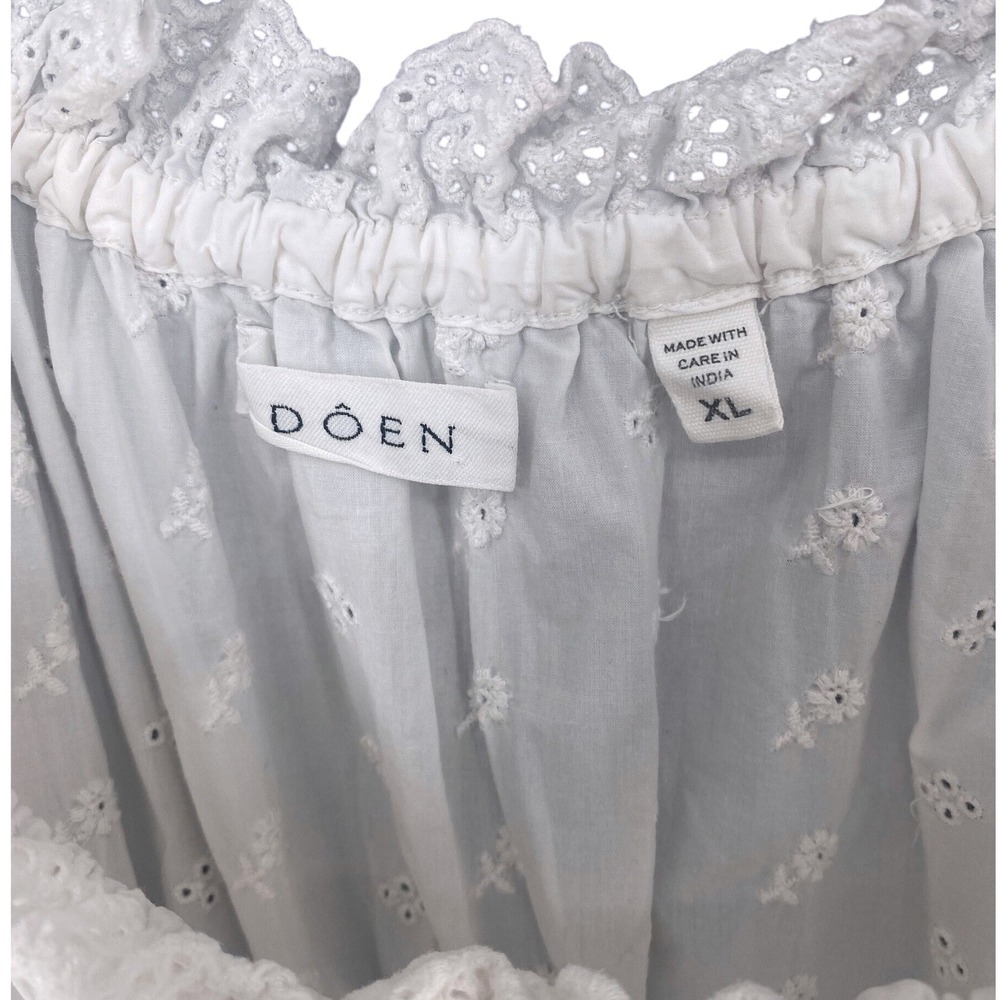 Doen Isolde Midi Dress Salt White Eyelet Cotton Smocked Puff Sleeve Womens XL - Picture 7 of 16